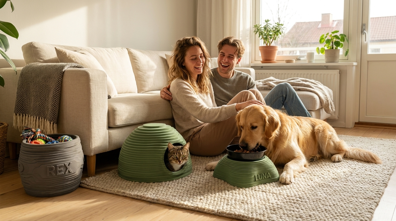 FAUNO lifestyle — familie cu câine și pisică, produse STRATA