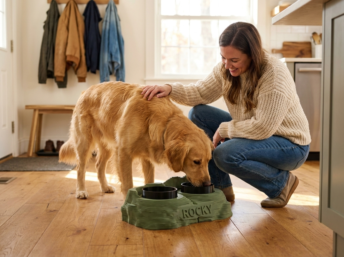Stația STRATA acasă — golden retriever și stăpâna lui