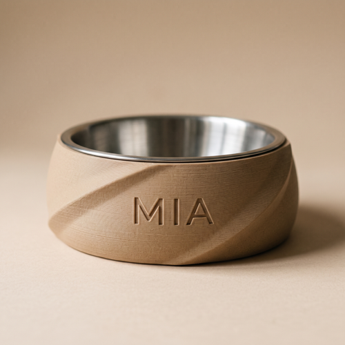 Bolul COCON — Bej Stejar, cu bol de inox și nume personalizat