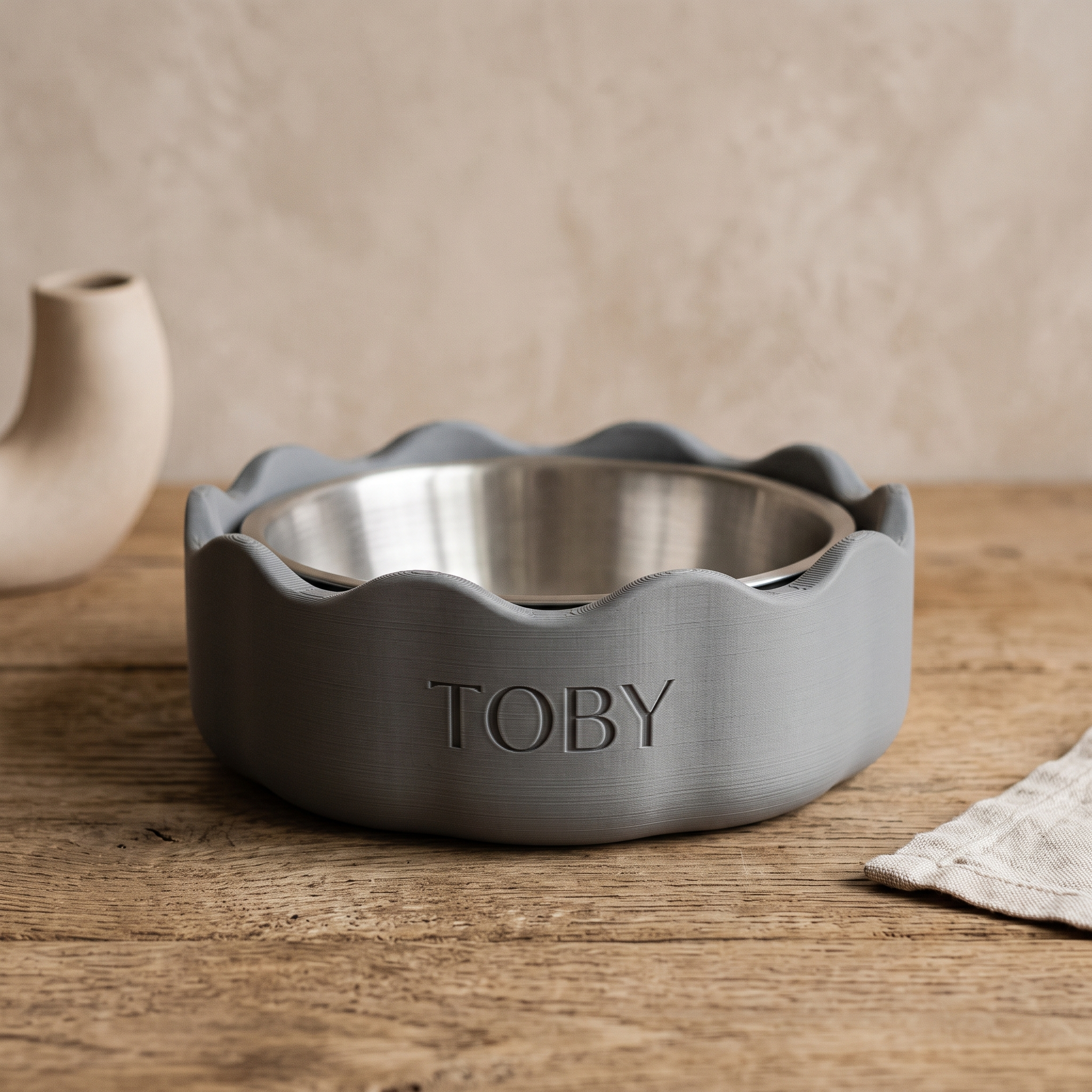 Bolul VAL — Gri Lava, cu bol de inox și nume personalizat