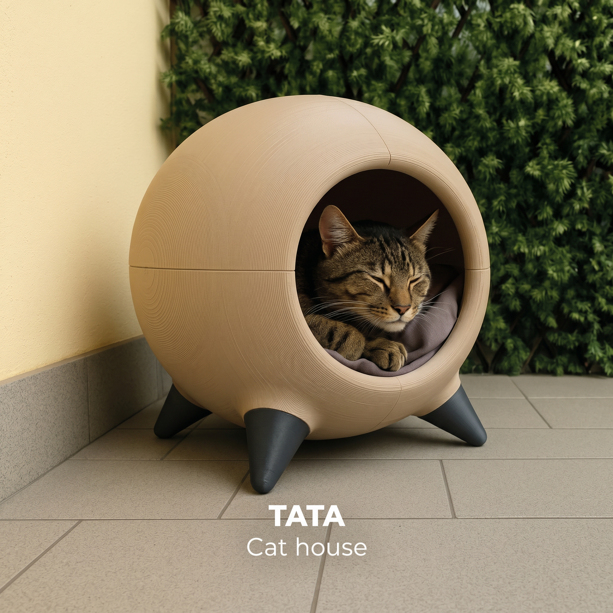 Casa TATA — Bej Stejar cu picioare Gri Lava, complet printată 3D