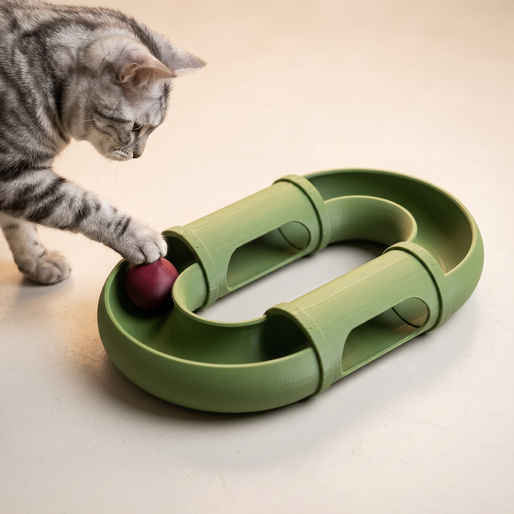 Circuitul TRACK — Verde Matcha cu bilă Burgundy, pisică la joacă