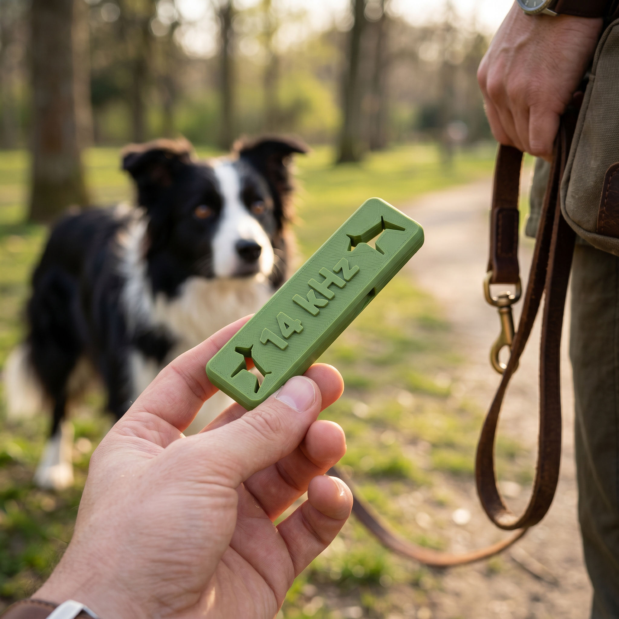 Fluierul ECOU — Verde Matcha, la dresaj cu border collie