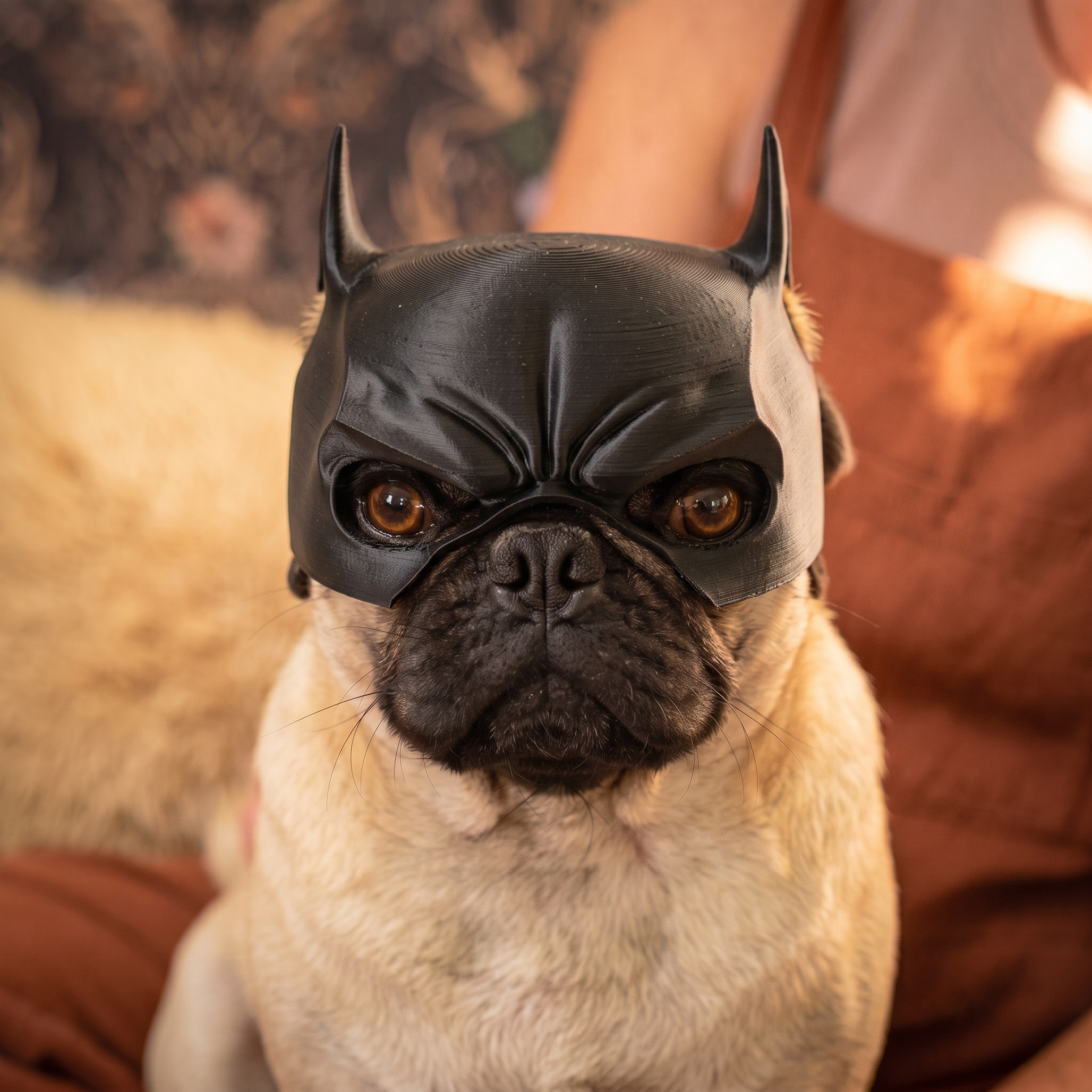 Masca BAT Câini — Negru, purtată de mops