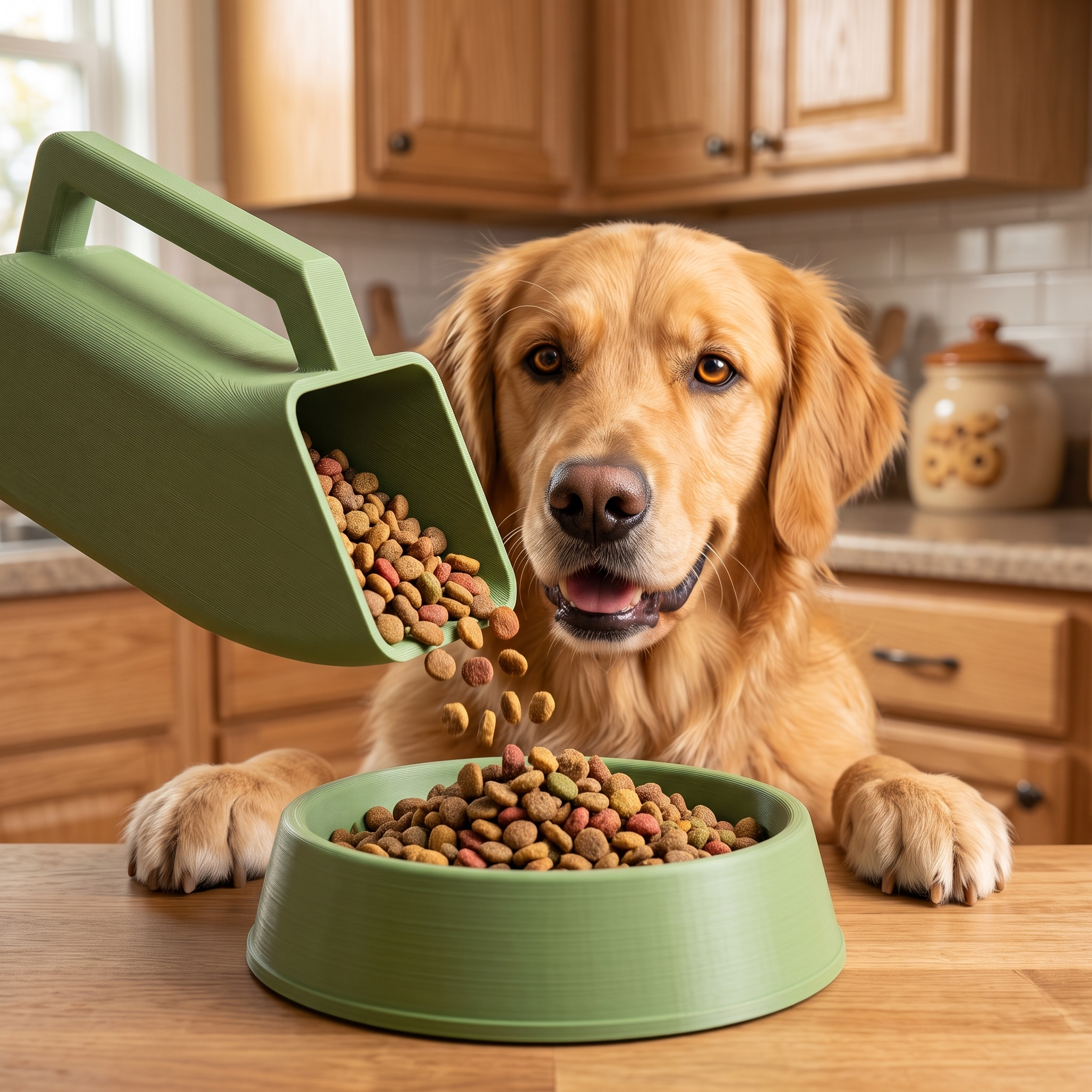 Cupa MĂSURĂ — Verde Matcha, cu golden retriever